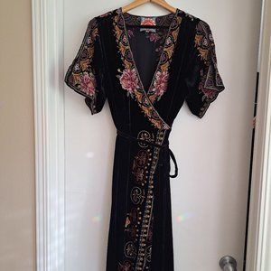 Velvet Embroidered Johnny Was Joanna Wrap Dress